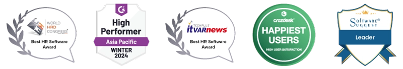 factoHR industry awards: World HRD Congress, G2 High Performer, TechPlus IT VAR News, Crozdesk Happiest Users, Software Suggest Leader