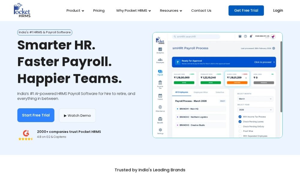 Pocket HRMS homepage screenshot, Best Budget Paid Option