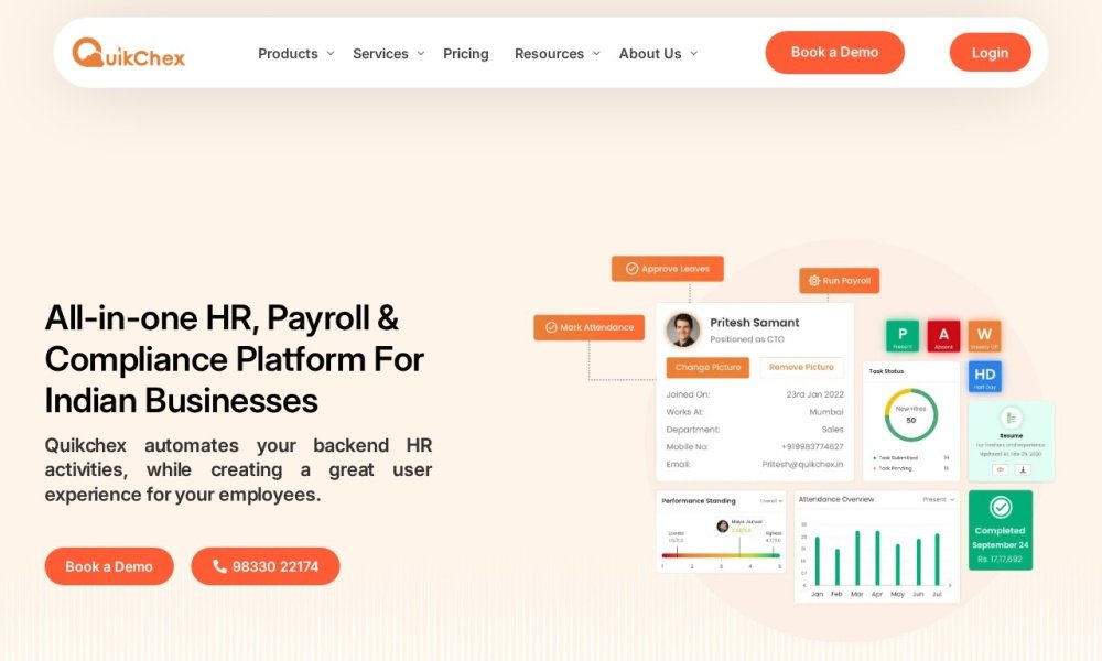 Quikchex homepage screenshot